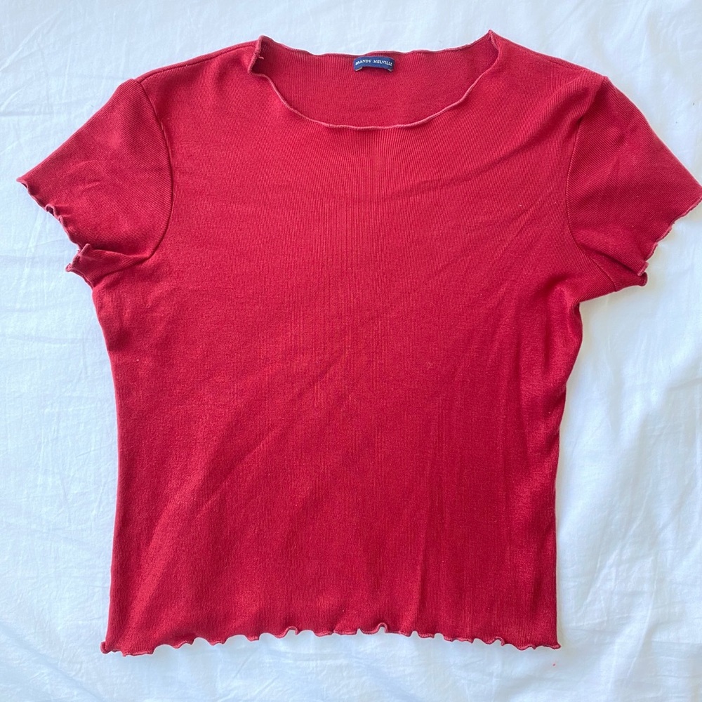 NWOT Brandy Melville Red Ruffle Short Sleeve Tee